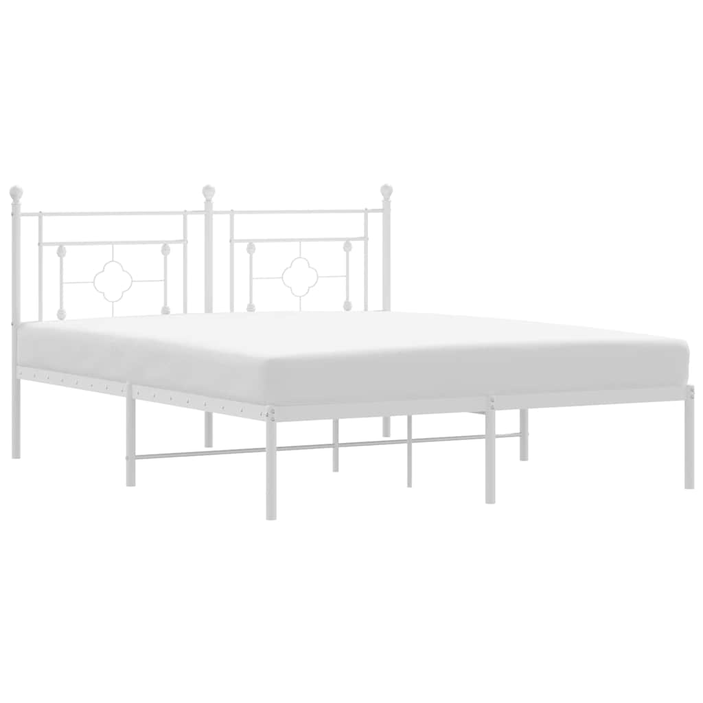 Bed Frame White Powder-Coated Steel King Size Bed Frame