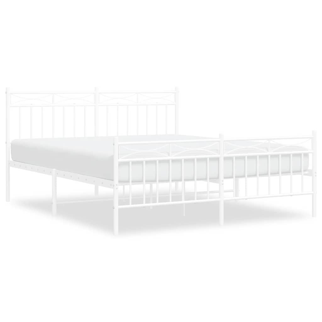 Bed Frame White Powder-Coated Steel King Size Bed Frame
