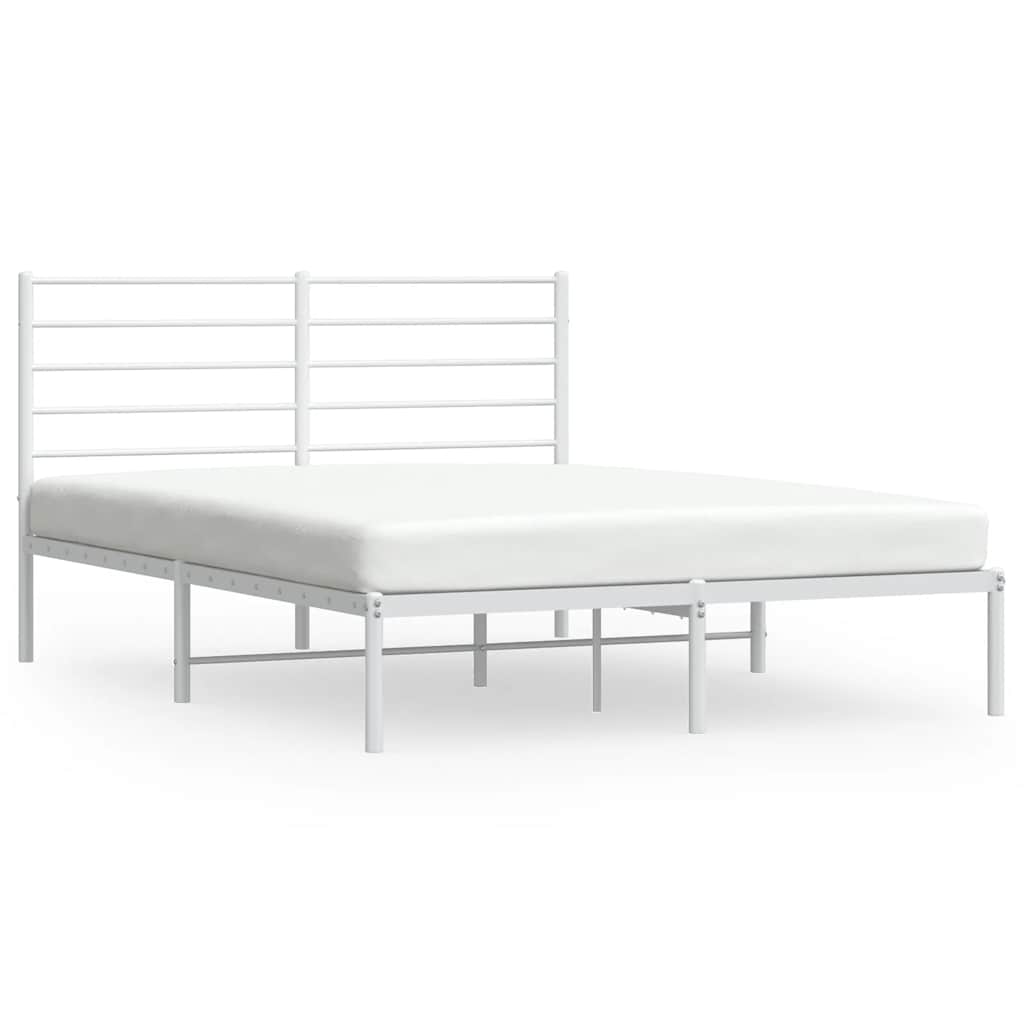 Bed Frame White Powder-Coated Steel King Size Bed Frame