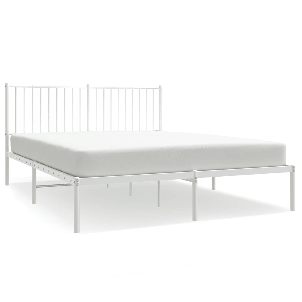 Bed Frame White Powder-Coated Steel King Size Bed Frame