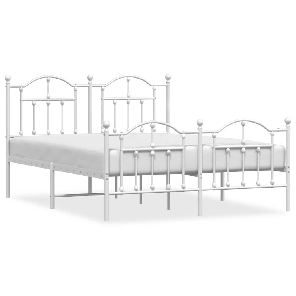 Bed Frame White Powder-Coated Steel King Size Bed Frame