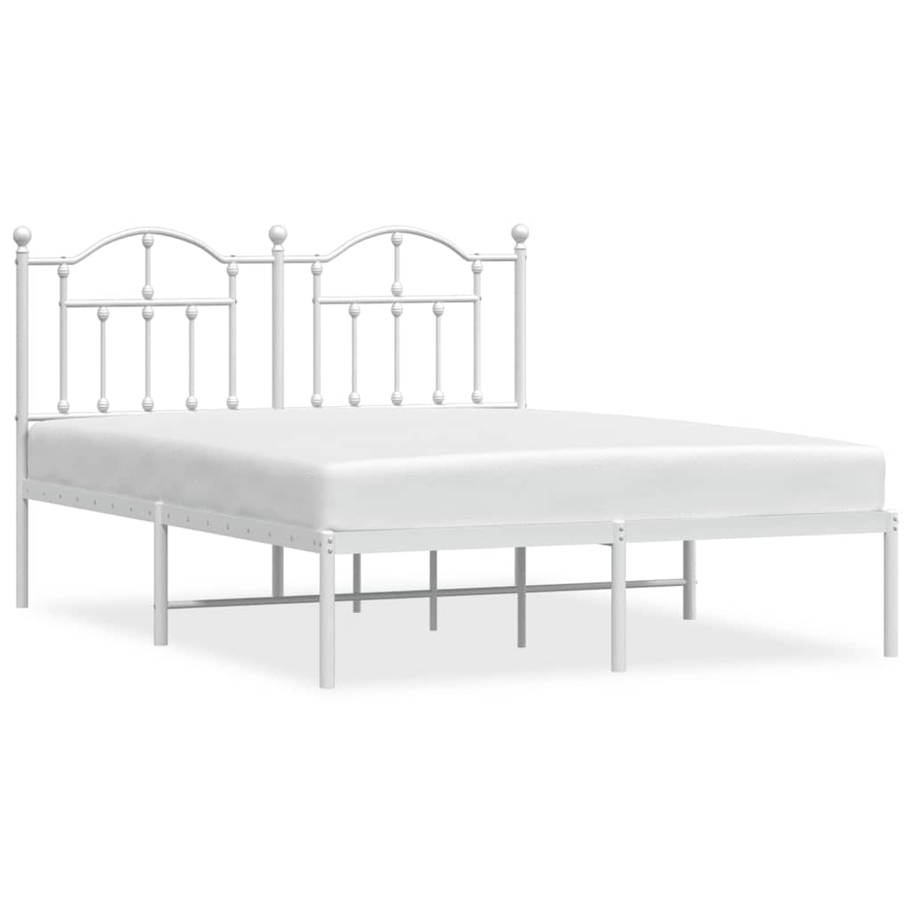 Bed Frame White Powder-Coated Steel King Size Bed Frame