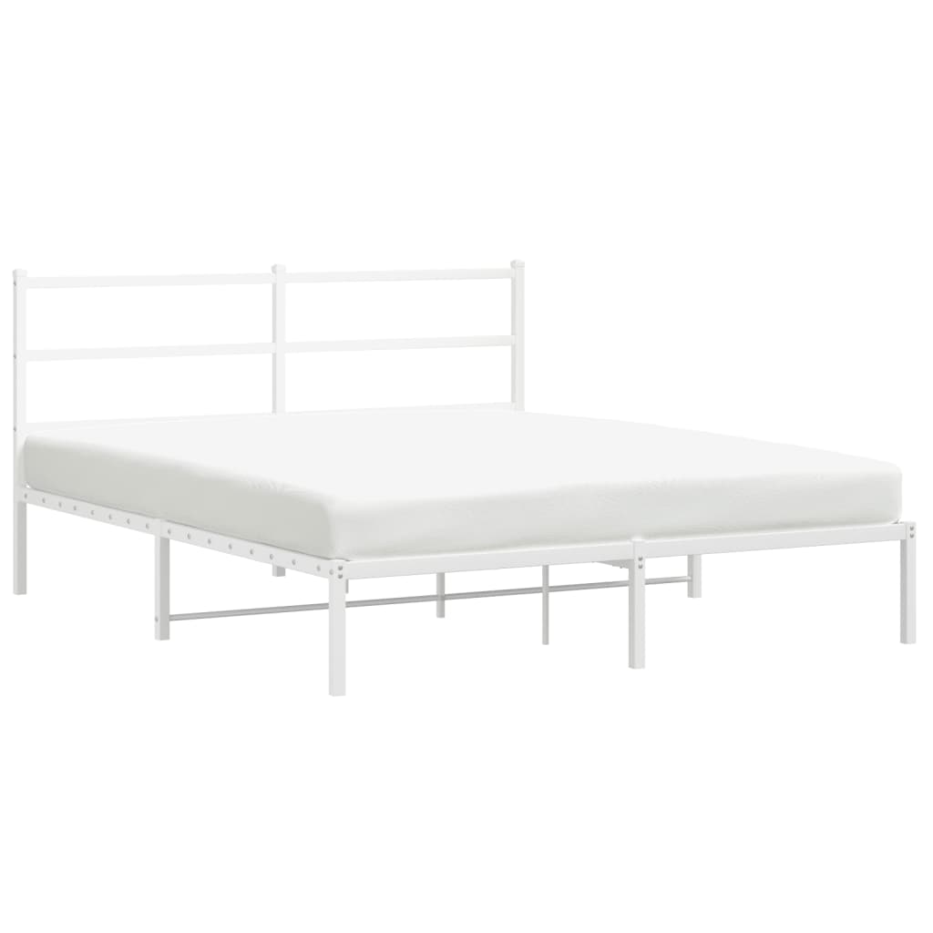 Bed Frame White Powder-Coated Steel King Size Bed Frame