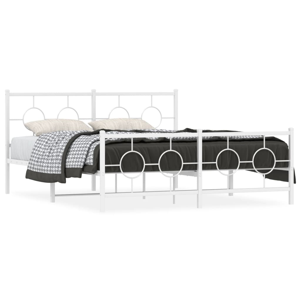 Bed Frame White Powder-Coated Steel King Size Bed Frame