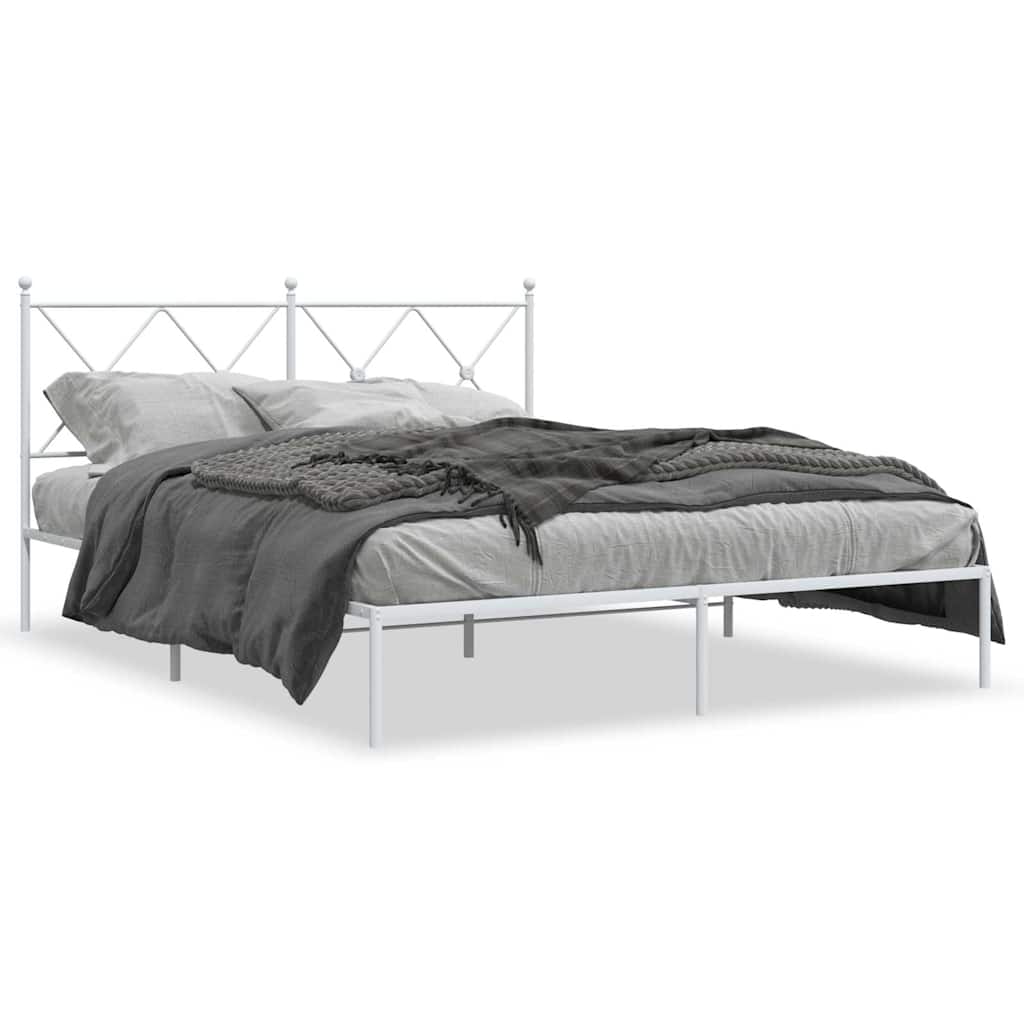 Bed Frame White Powder-Coated Steel King Size Modern Bed Frame