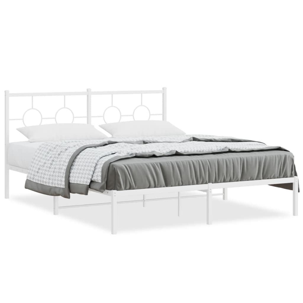 Bed Frame White Powder-Coated Steel King Size