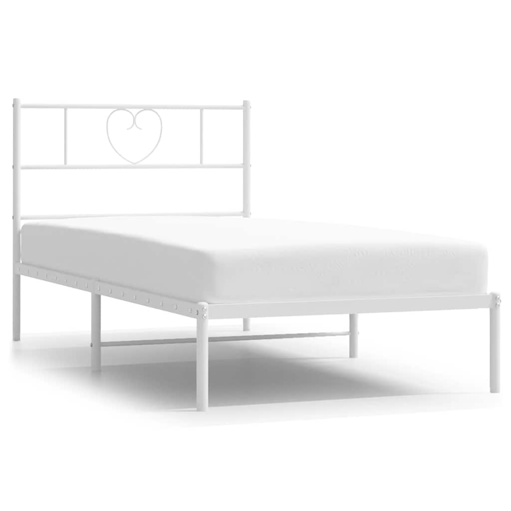 Bed Frame White Powder-Coated Steel Single Bed Bed Frame