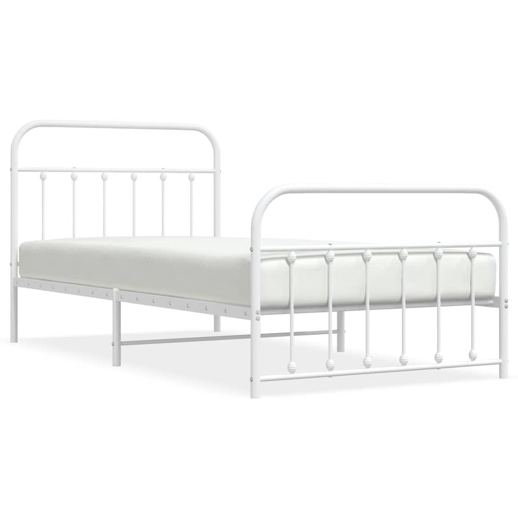 Bed Frame White Powder-Coated Steel Single Bed Frame