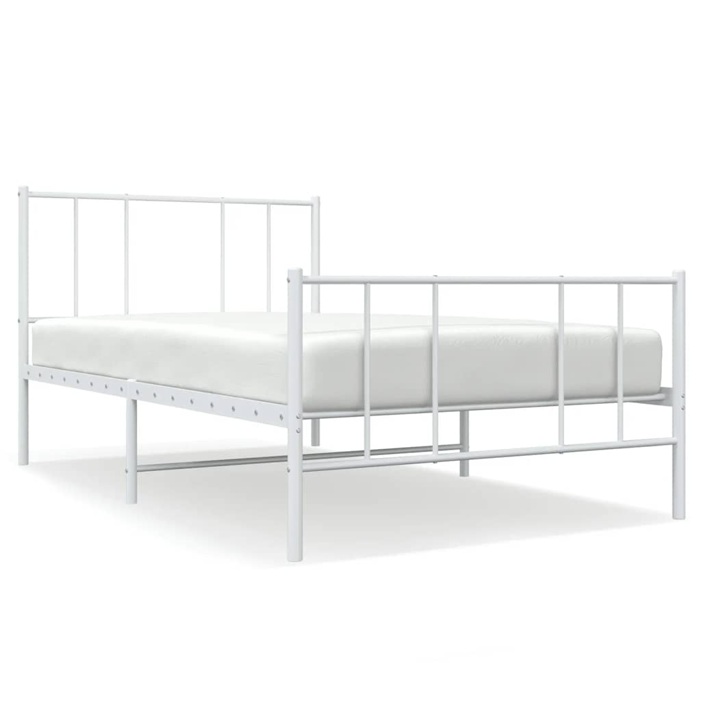 Bed Frame White Powder-Coated Steel Single Bed Frame