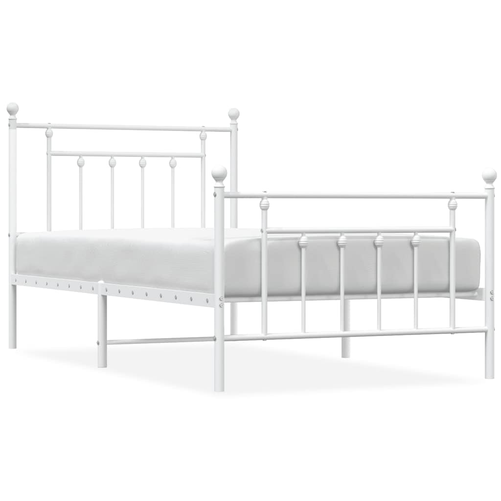 Bed Frame White Powder-Coated Steel Single Bed Frame