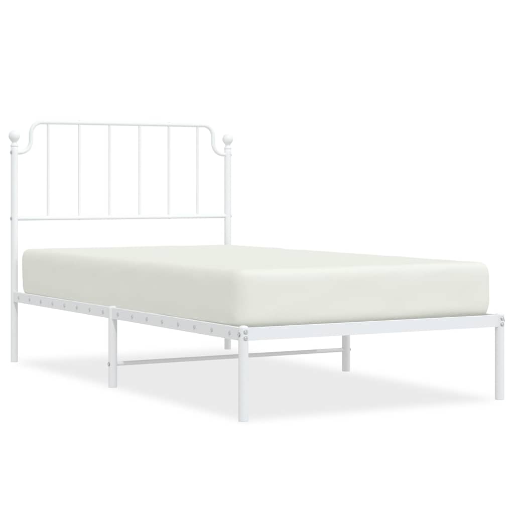Bed Frame White Powder-Coated Steel Single Bed Frame