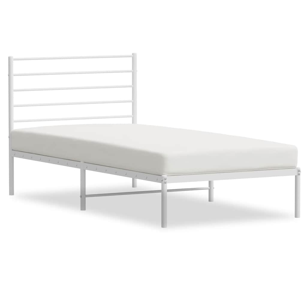 Bed Frame White Powder-Coated Steel Single Traditional Durable