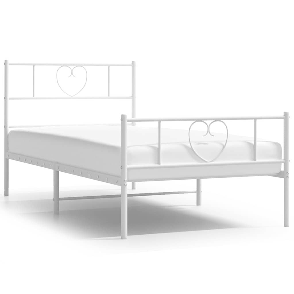 Bed Frame White Powder-Coated Steel Twin Bed Frame Rectangular