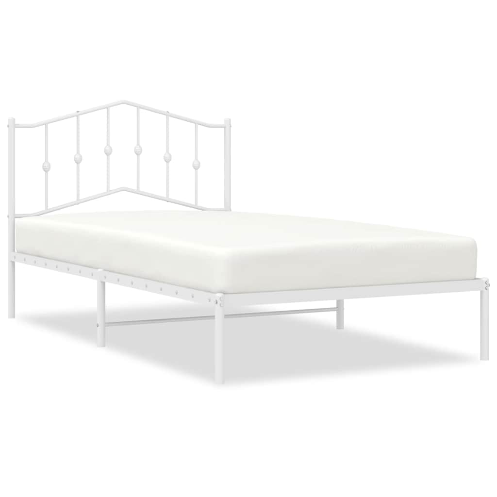Bed Frame White Powder-Coated Steel Twin Bed Frame Rectangular