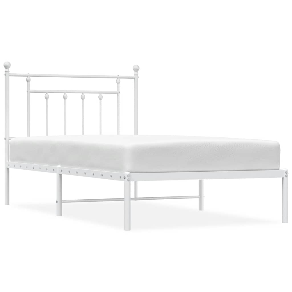 Bed Frame White Powder-Coated Steel Twin Bed Frame Rectangular