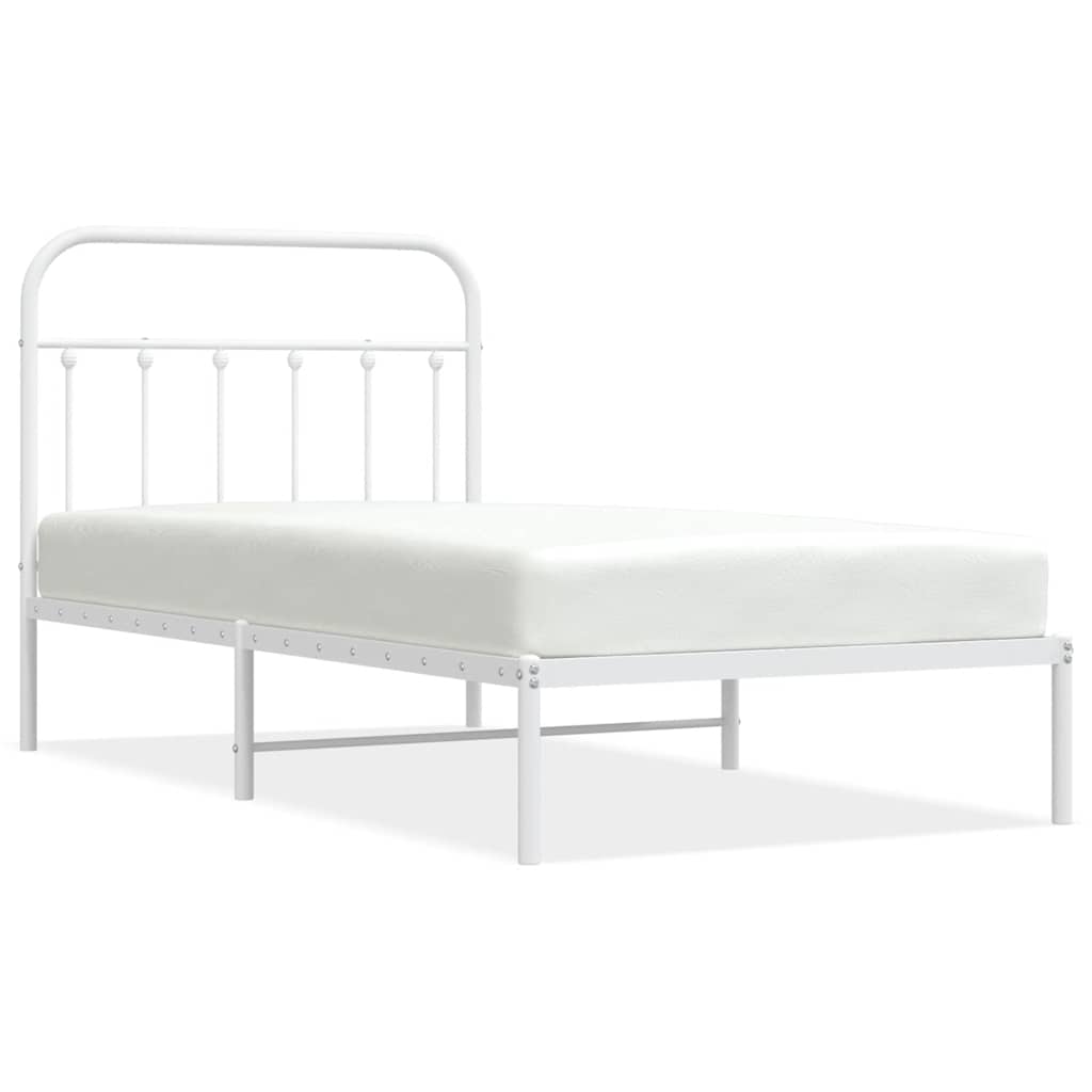 Bed Frame White Powder-Coated Steel Twin Bed Frame Rectangular