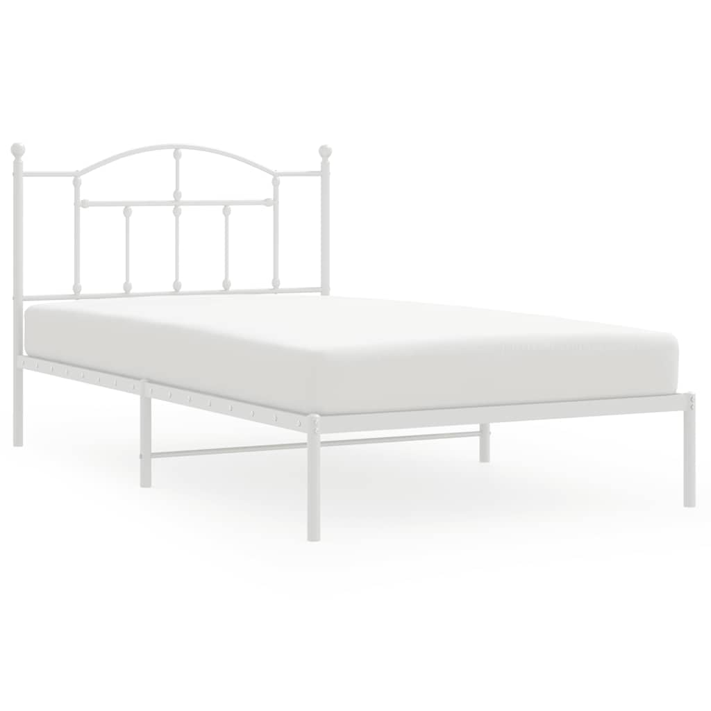 Bed Frame White Powder-Coated Steel Twin Bed Frame Rectangular