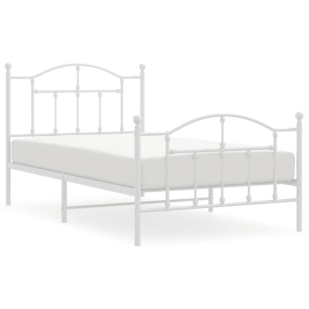 Bed Frame White Powder-Coated Steel Twin Bed Frame Rectangular