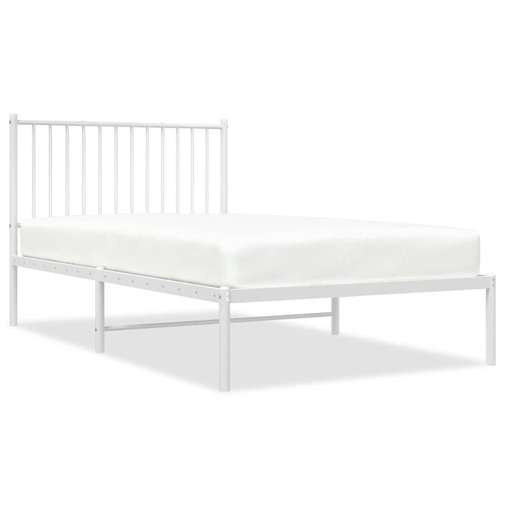 Bed Frame White Powder-Coated Steel Twin Metal Bed Frame