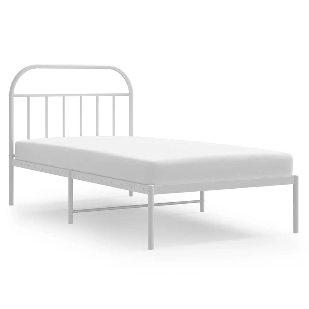 Bed Frame White Powder-Coated Steel Twin Sturdy Bed Frame