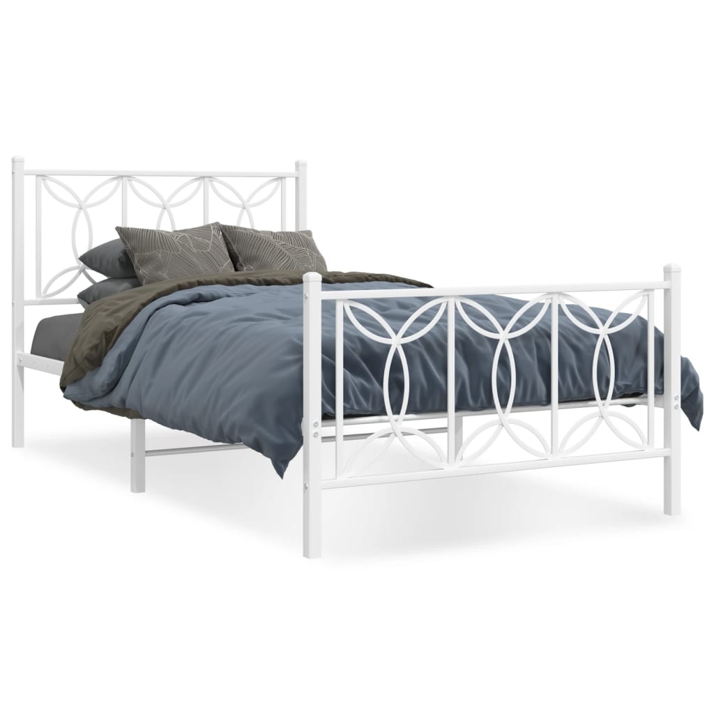 Bed Frame White Steel 39 x 79 in Bed Frame Rectangular Modern