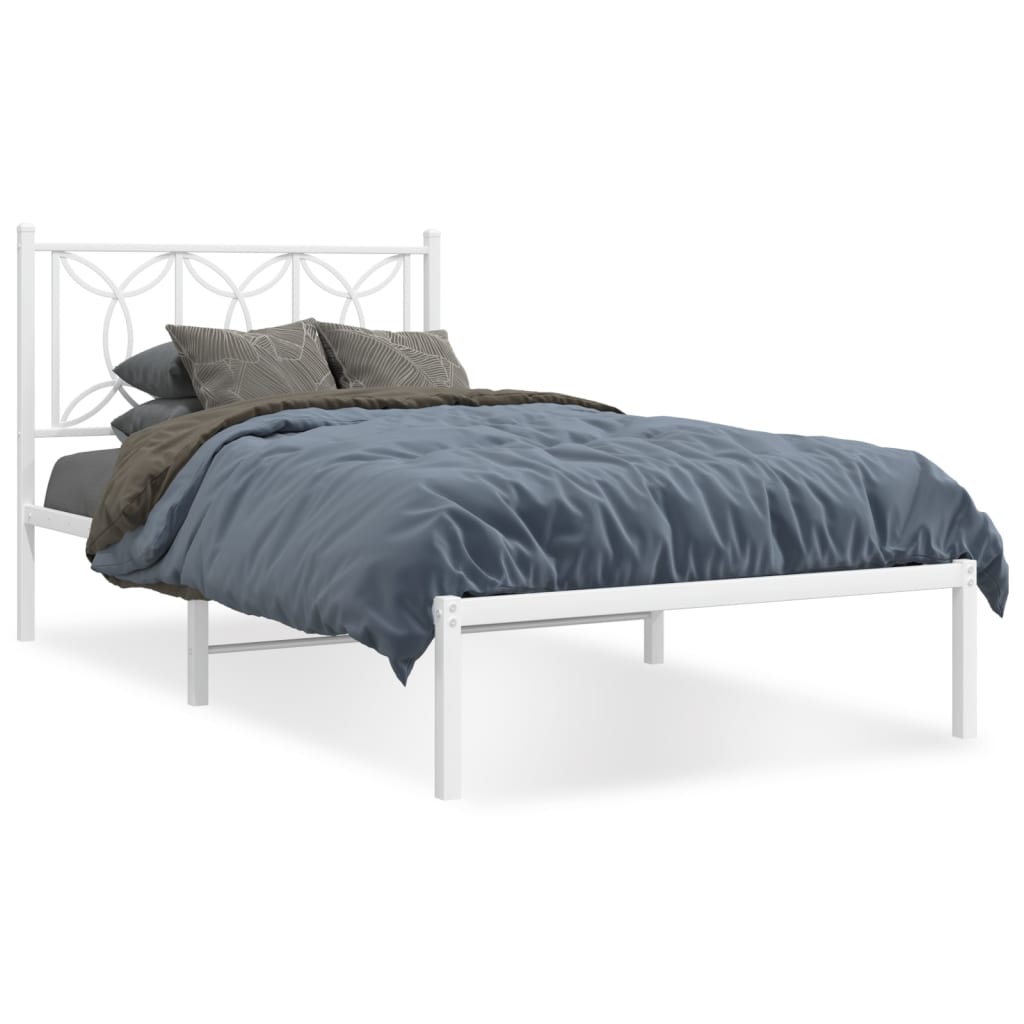 Bed Frame White Steel 39.4 x 78.7 in Modern Single Bed