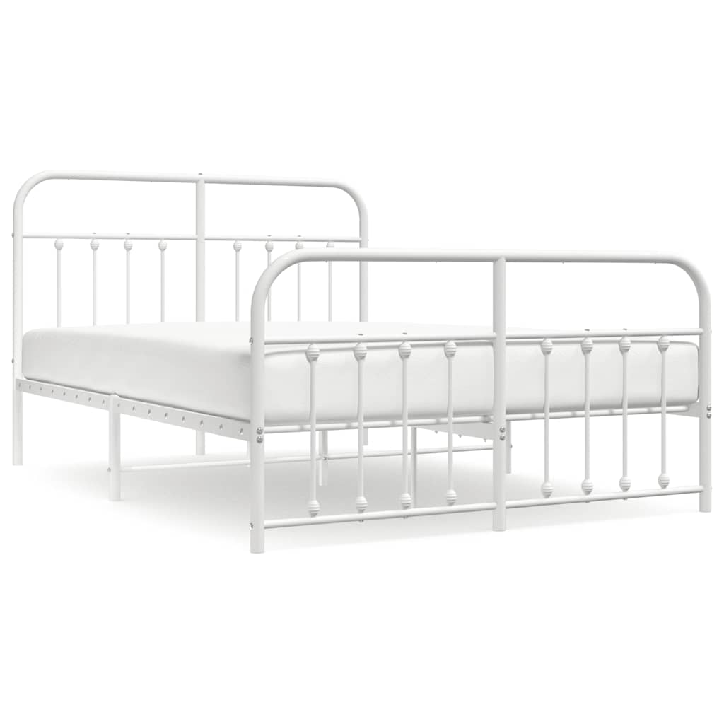 Bed Frame White Steel 59 x 79 in Durable Bed Frame