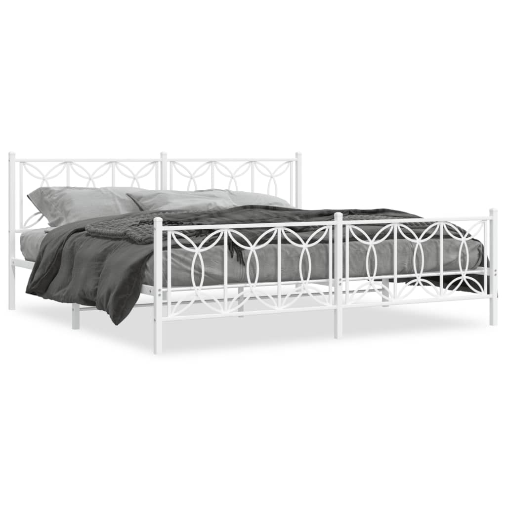 Bed Frame White Steel 76 x 80 in Bed Frame Rectangular Modern
