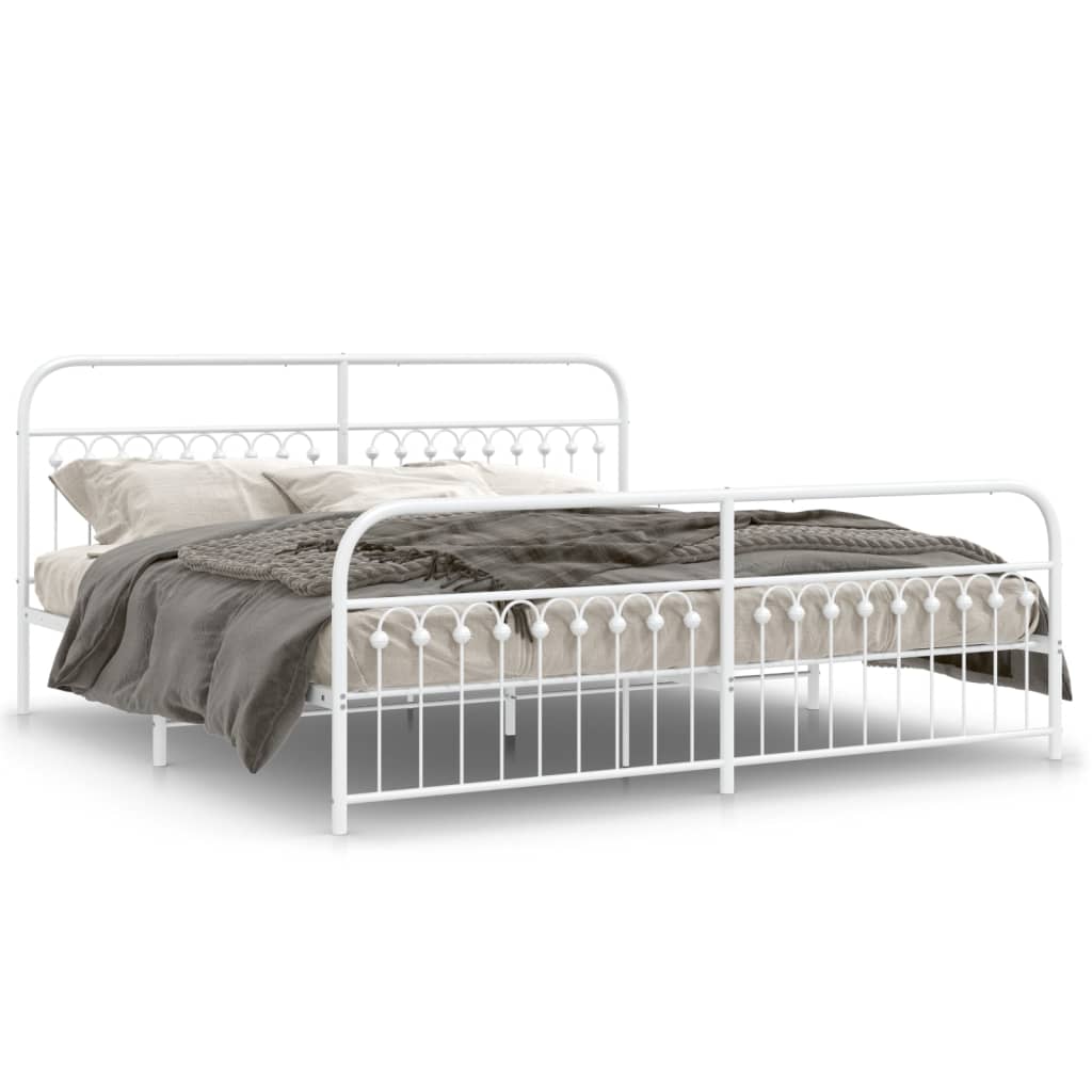 Bed Frame White Steel 76 x 80 in Bed Frame Rectangular