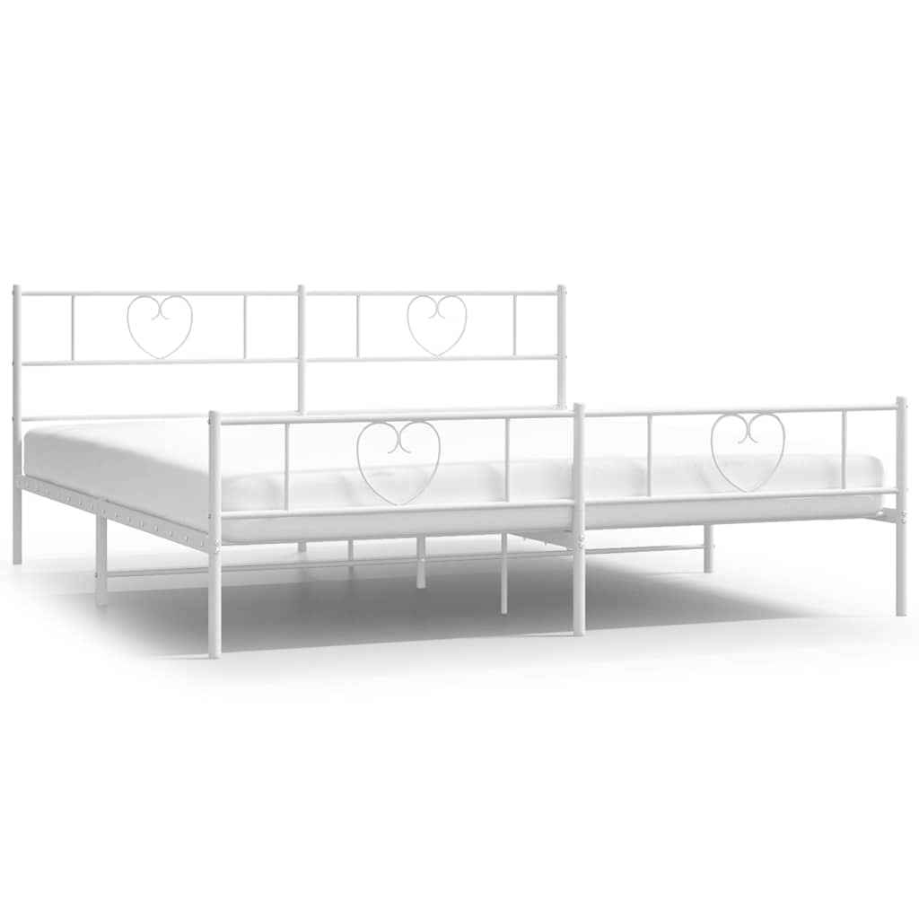 Bed Frame White Steel Double Bed Bed Frame Rectangular Modern