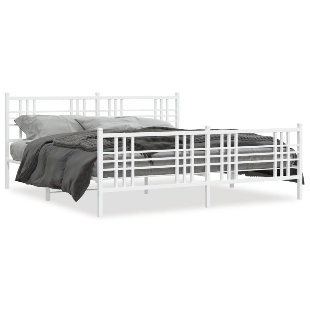 Bed Frame White Steel Double Bed Frame Rectangular