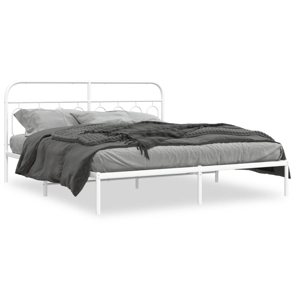 Bed Frame White Steel Double Bed Frame Rectangular Modern