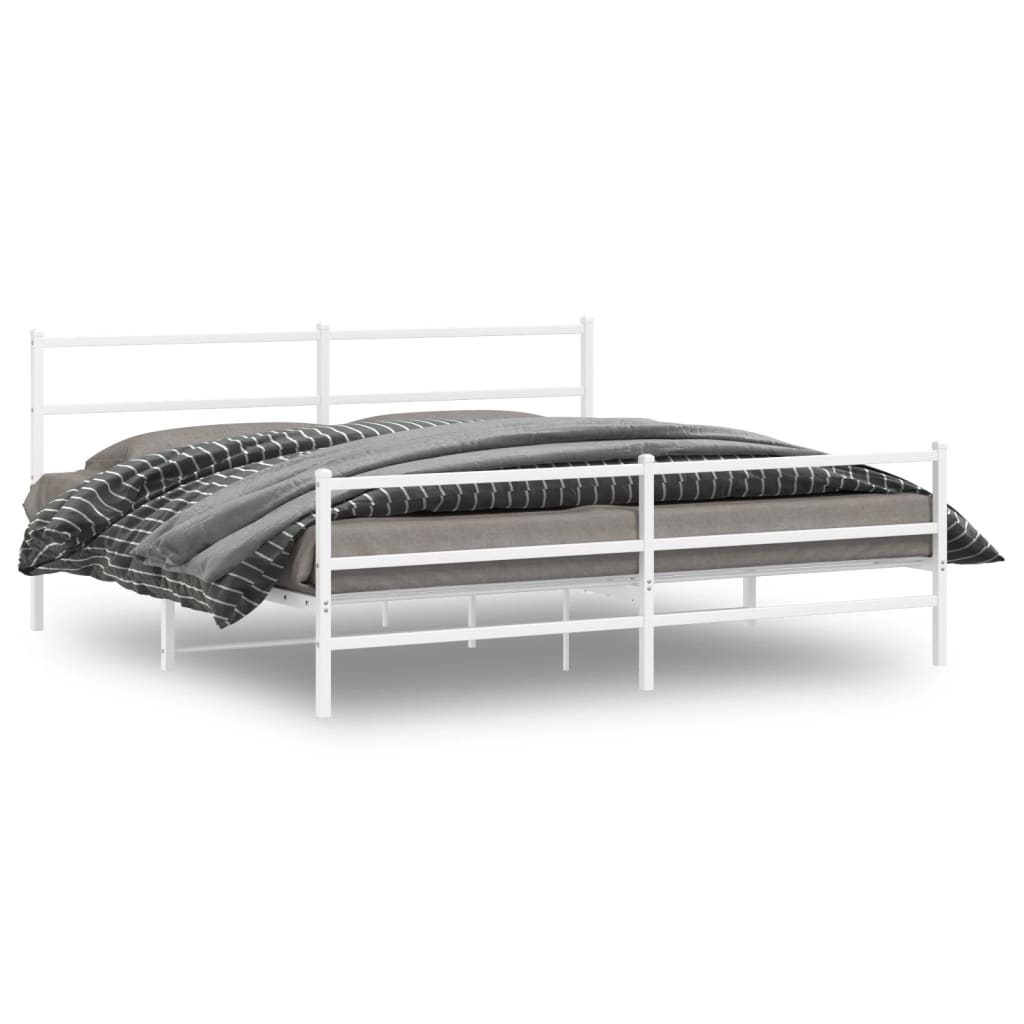Bed Frame White Steel Full Bed Frame Rectangular Modern