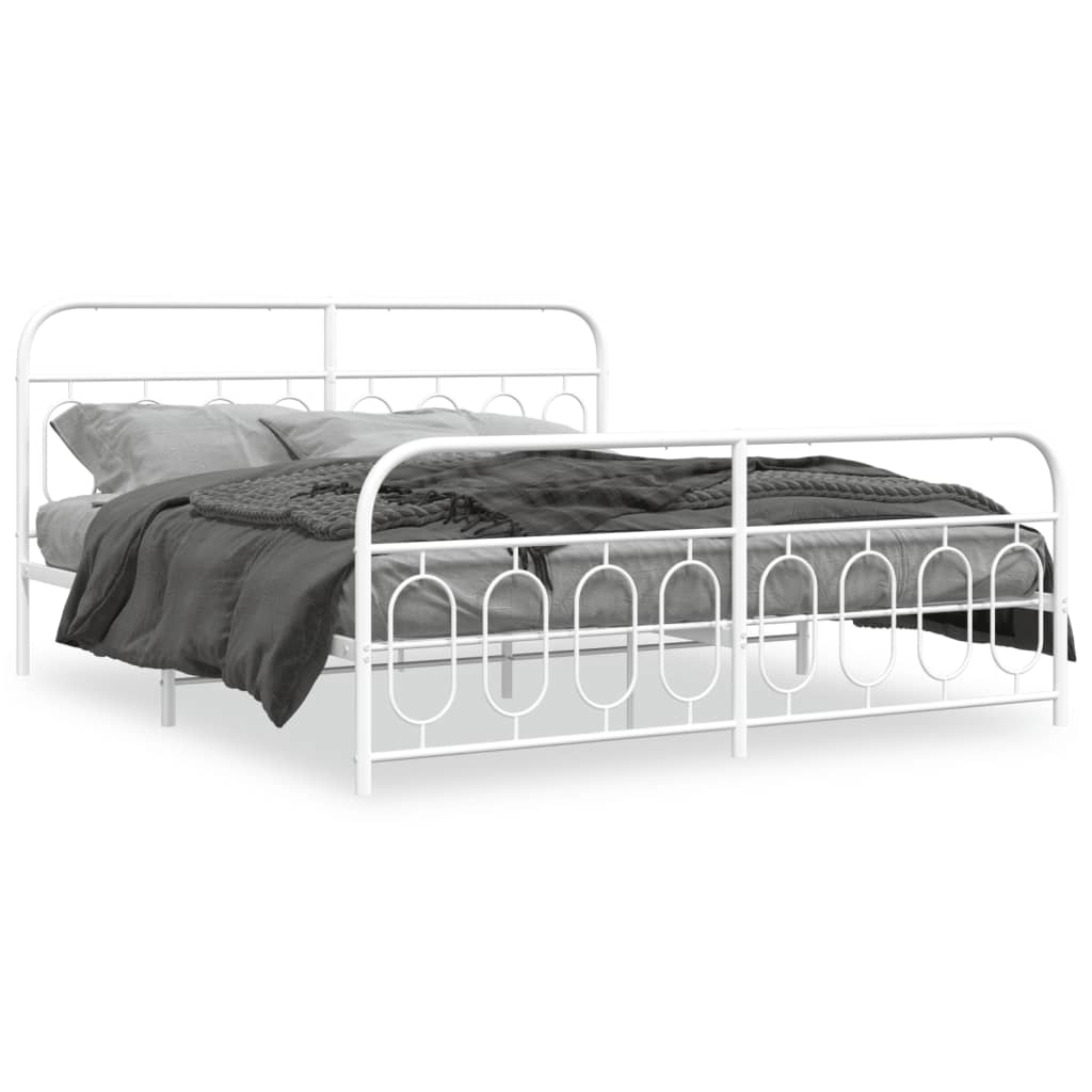 Bed Frame White Steel Full Bed Frame Rectangular Modern