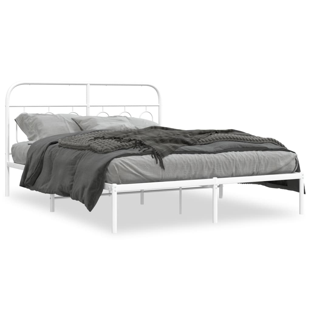 Bed Frame White Steel King Metal Bed Frame Rectangular Modern