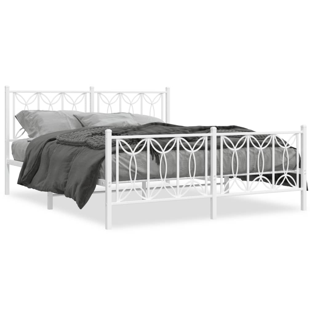 Bed Frame White Steel King Size Bed Frame Rectangular Modern