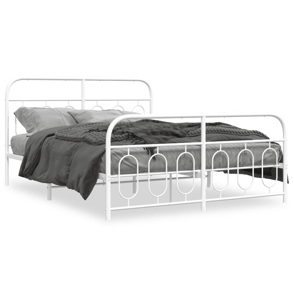 Bed Frame White Steel King Size Bed Frame Rectangular Modern