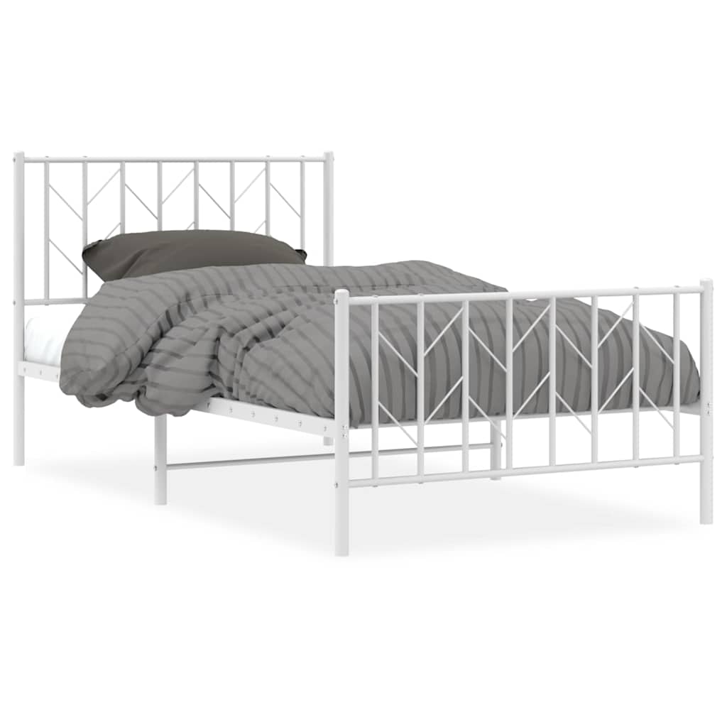 Bed Frame White Steel Single Bed Frame Rectangular Durable