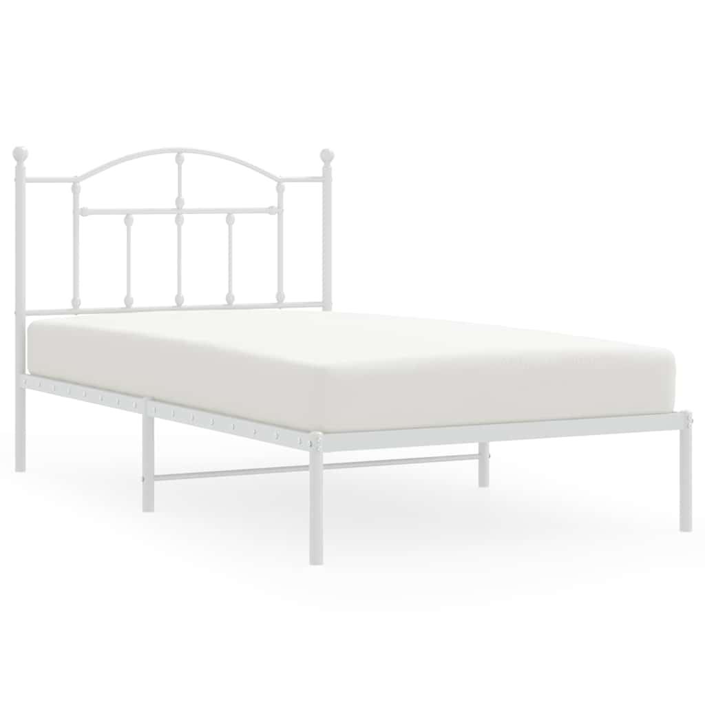 Bed Frame White Steel Single Bed Frame Rectangular Modern