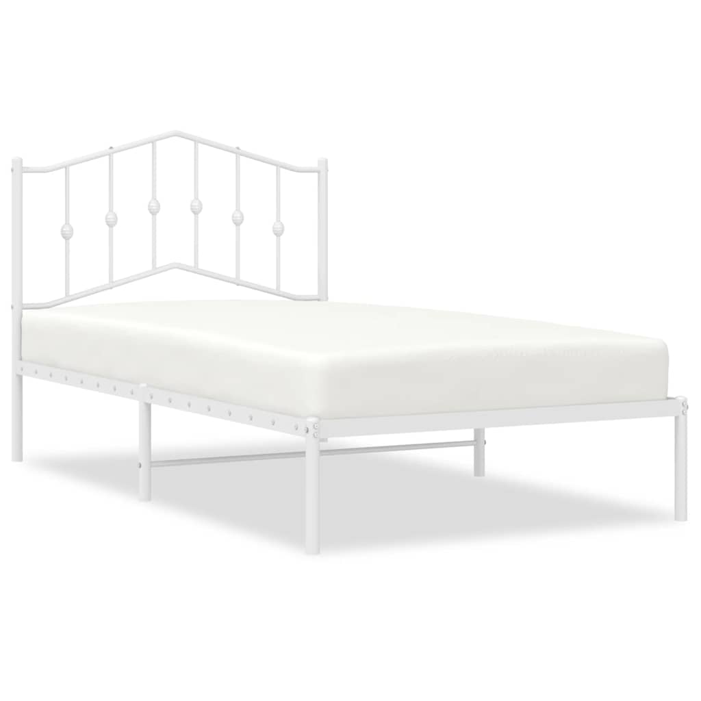 Bed Frame White Steel Single Bed Frame Rectangular Modern