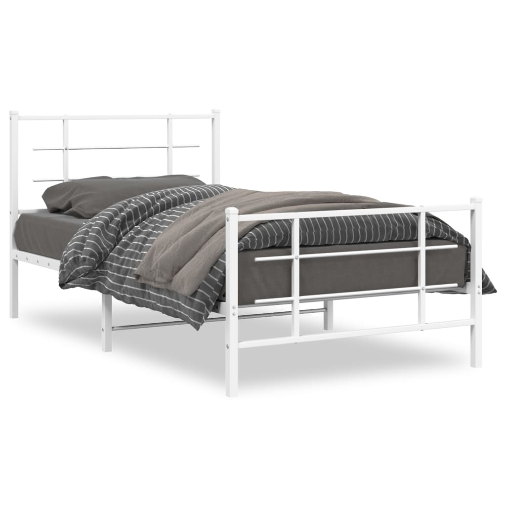Bed Frame White Steel Single Bed Frame Rectangular Modern