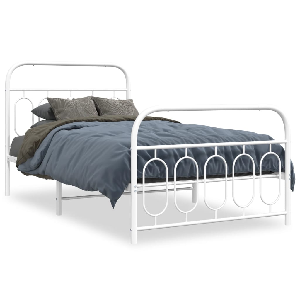 Bed Frame White Steel Twin Bed Frame Rectangular Modern