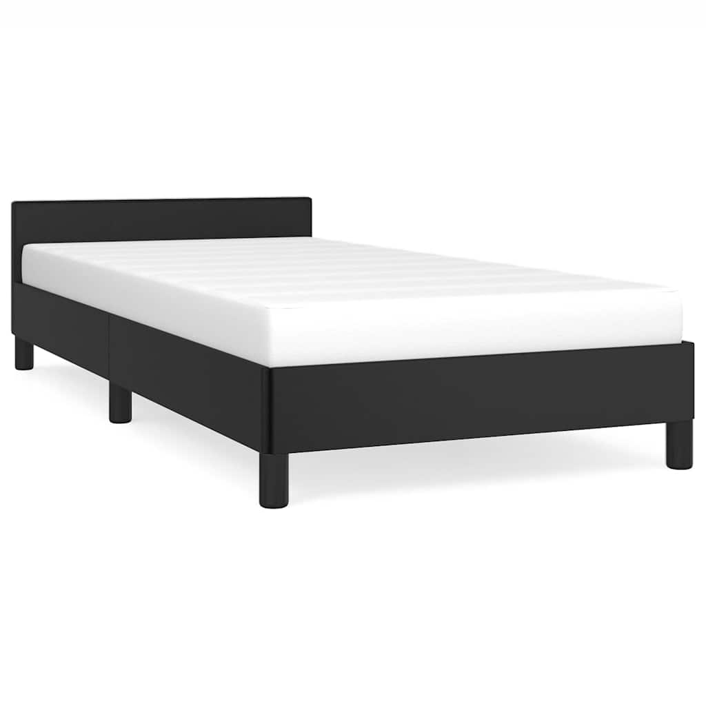 Bed Frame With Headboard Black Faux leather, plywood, engineered wood