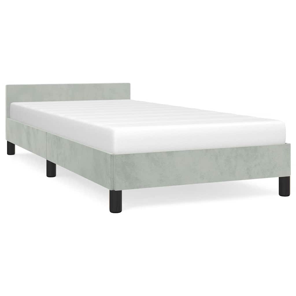 Bed Frame With Headboard Light grey Velvet, Plywood, Engineered wood