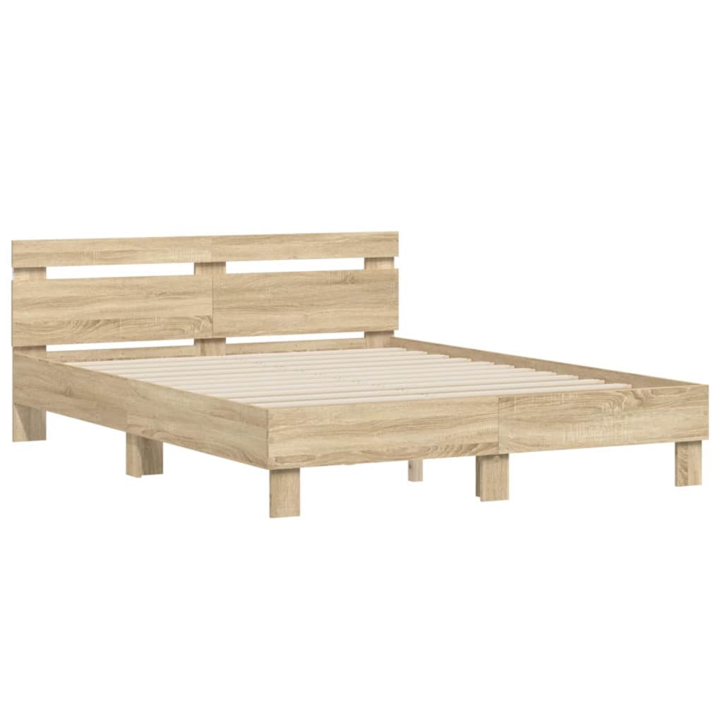 Bed Frame with LED Sonoma 59.06 x 78.74 in Engineered Wood