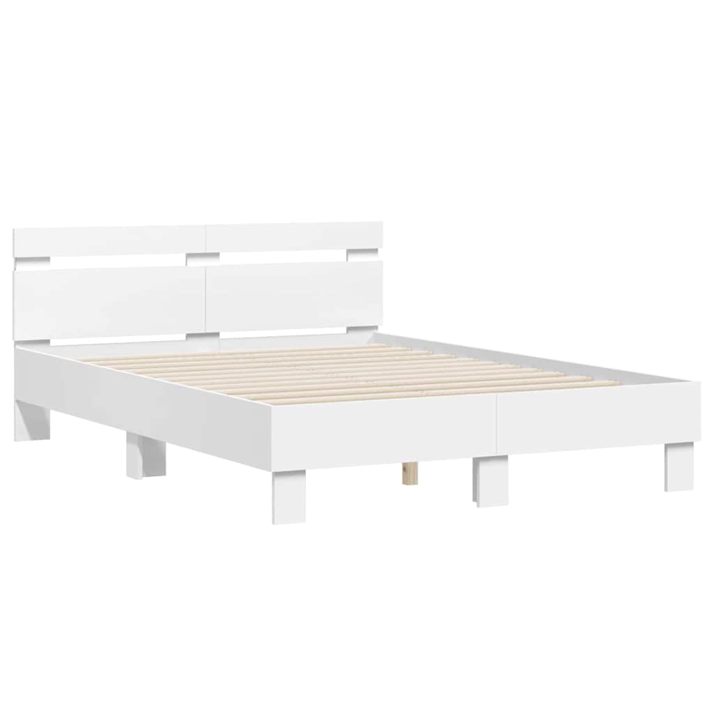 Bed Frame with LED White 54 x 74 inches Engineered Wood