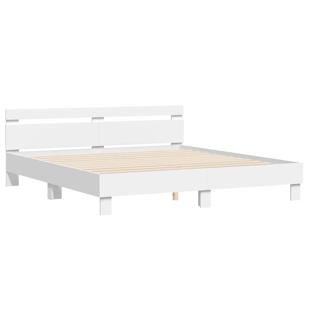 Bed Frame with LED White 75.98 x 79.92 in Engineered Wood