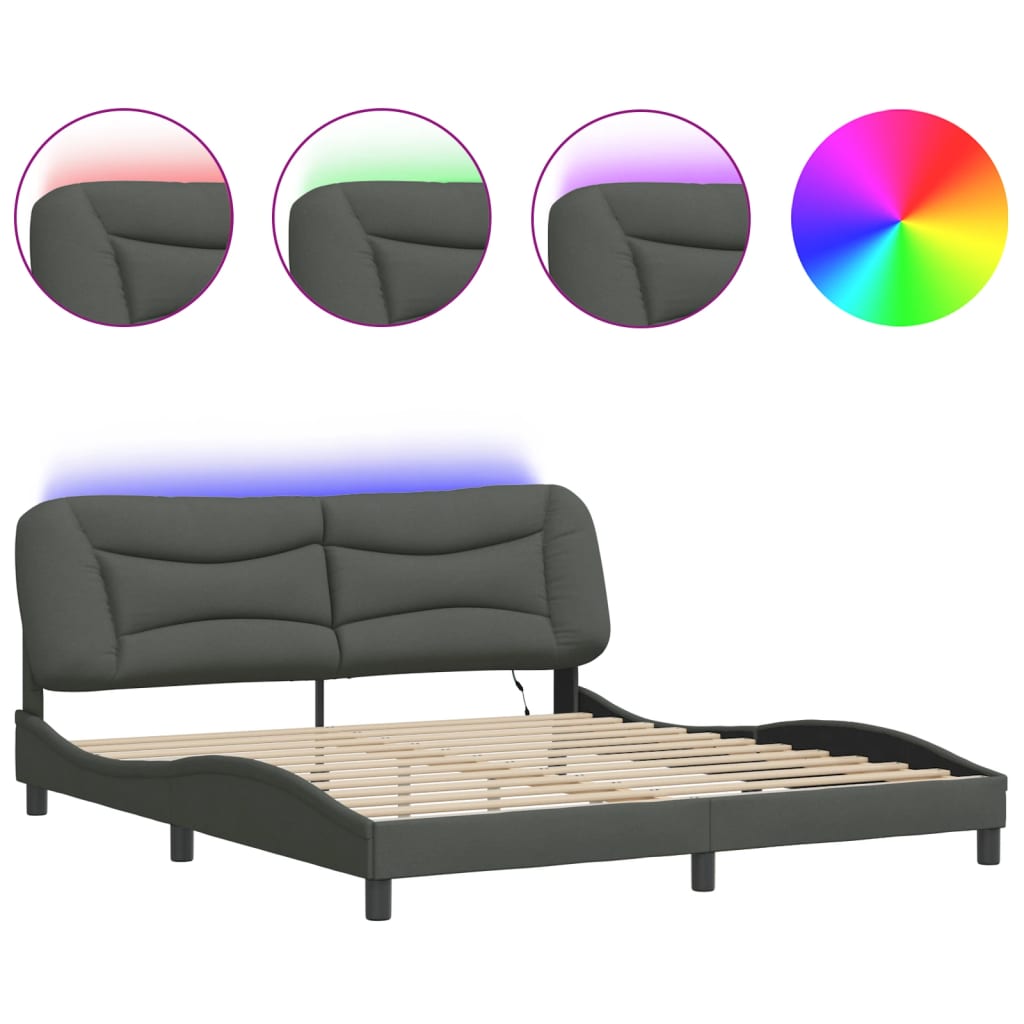 Bed Frame with LED without Mattress "Hvar" Dark Gray 72"x83.9"Fabric