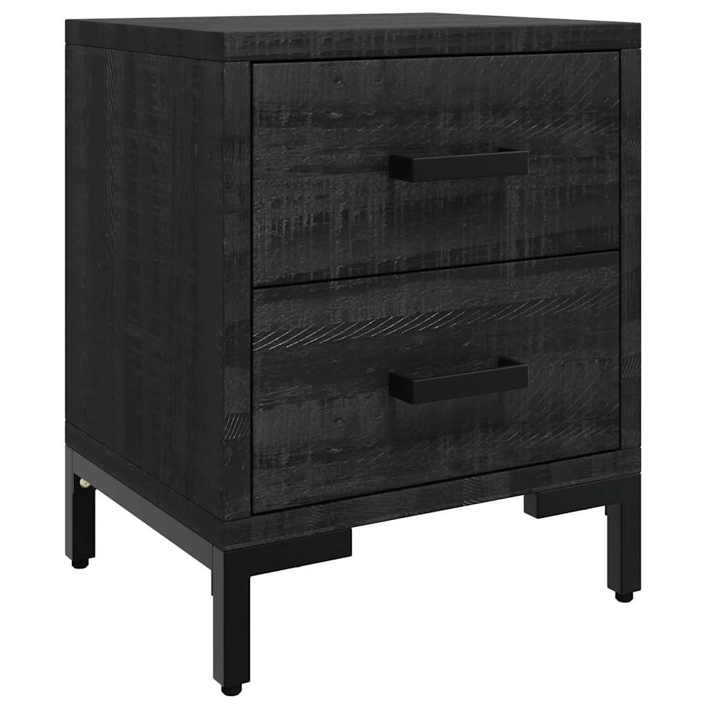 Bedside Cabinet Black Solid pinewood, engineered wood, metal Medium