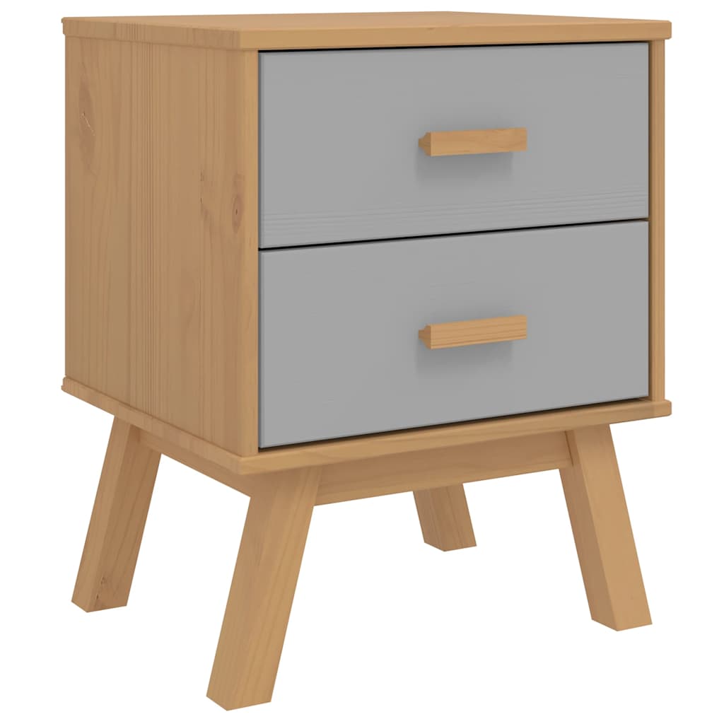 Bedside Cabinet Grey, Brown Solid pine wood, Engineered wood